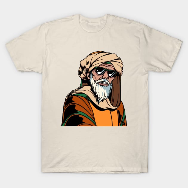 White Bearded Arabian Man Wearing Sunglasses T-Shirt by BadAz Collectibles